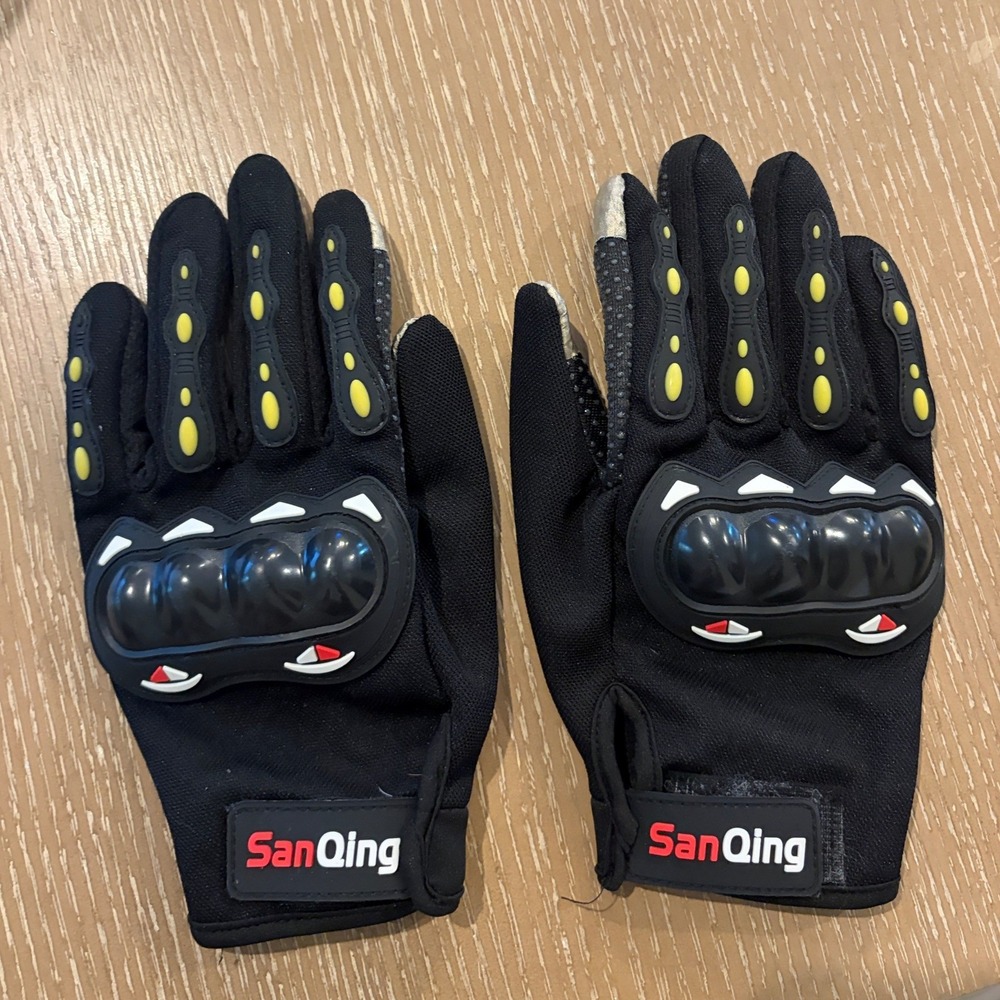 San Qing Motorcycle Gloves Black Hard Knuckle Armor Touch Screen Fingers
